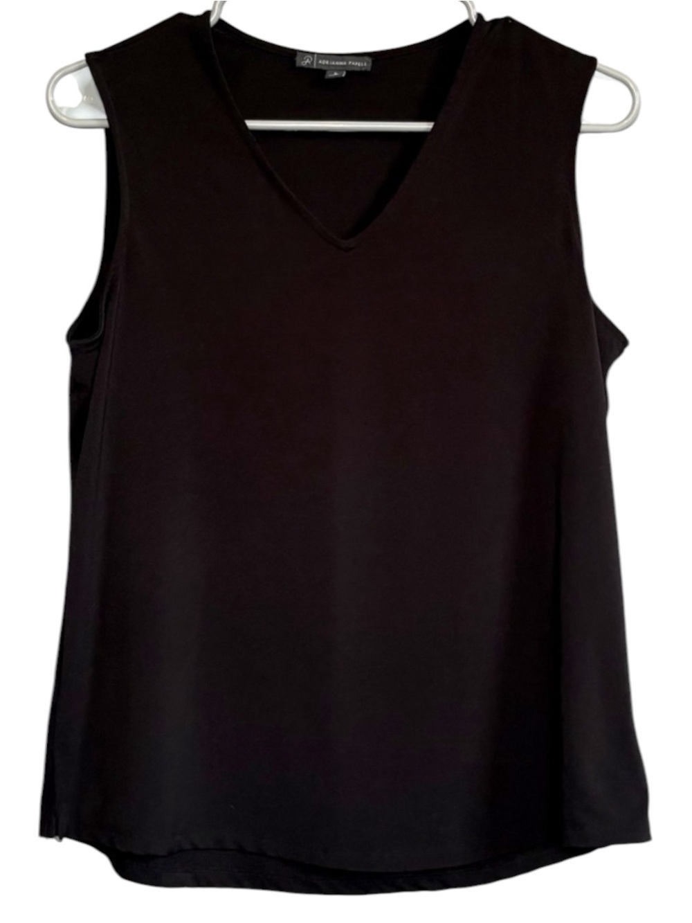 ADRIANNA PAPELL Black Sleeveless V Neck Stretch Blouse Tank Top Size Small